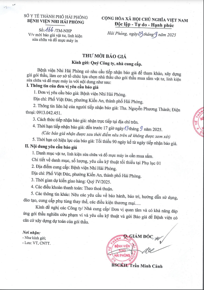 Thư mời báo giá số 166