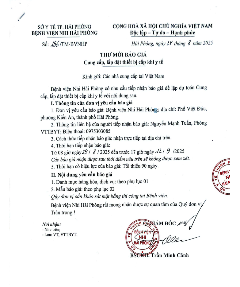 Thư mời báo giá số 156