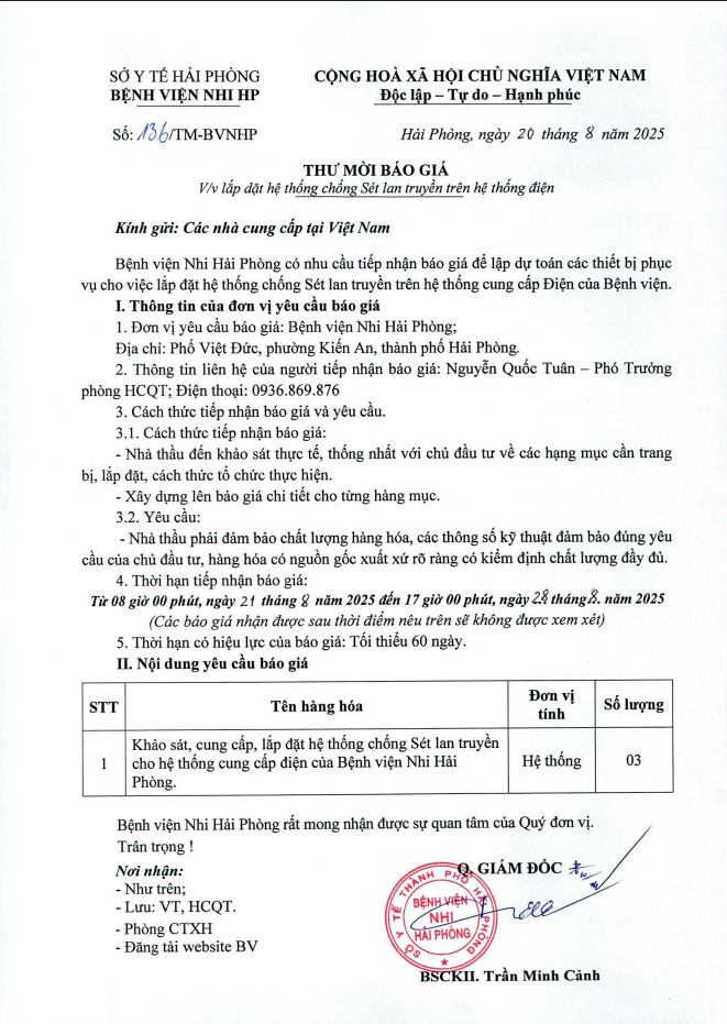 Thư mời báo giá số 136